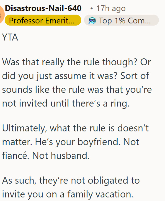 No ring, no invite: a woman learns the hard way that being a girlfriend isn't enough for some families