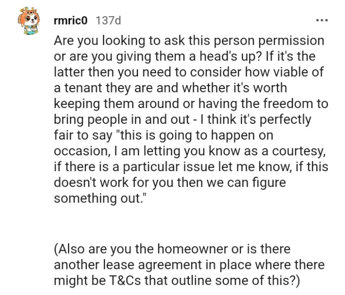 Is the OP looking to ask J for permission, or is she just giving him a heads-up?