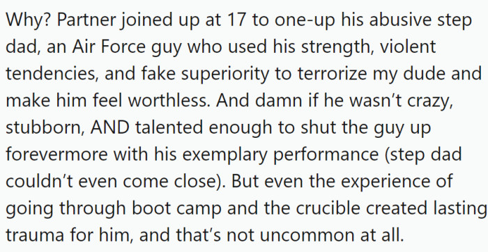 But even the experience of going through boot camp can cause trauma