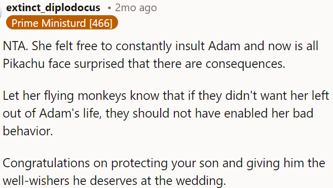 Well done to OP for prioritizing her son's happiness at the wedding.