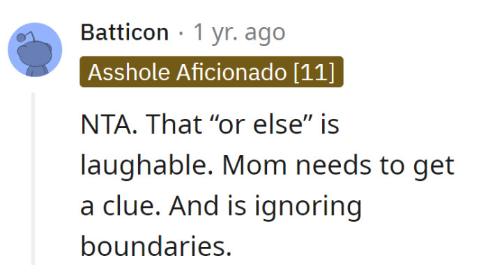 Mom could use a clue and a crash course in boundary respect.
