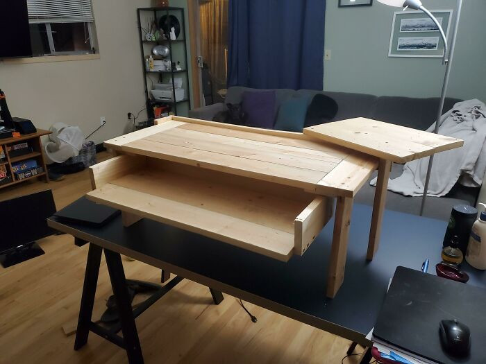 "Wife Is A Special Ed. Teacher In Washington And Will Be Working From Home For The Next Couple Months. She Asked For A Standing Desk, I Had Scrap Wood. Boom"