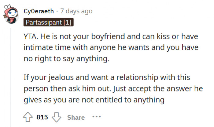 If OP really does have feelings for him, then they should just ask him out, right? Stop being petty.