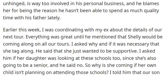 While arranging tour details, her ex mentioned his wife would also go: