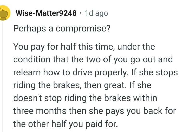 This Redditor is suggesting the OP tries a compromise