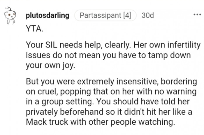 You should have told her privately beforehand