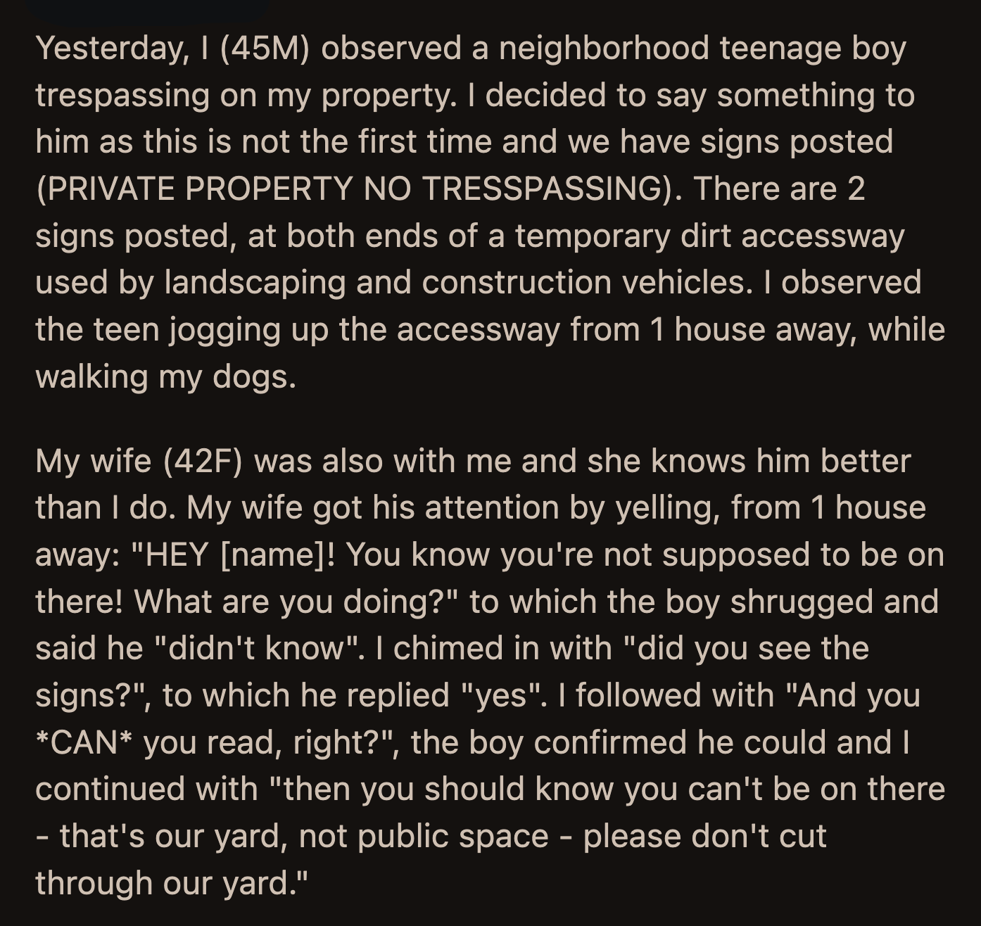 OP left his wife to explain the situation to the boy's mom because the dogs needed to go home.