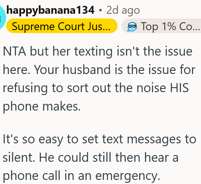 OP's husband is the problem for not silencing his phone notifications.