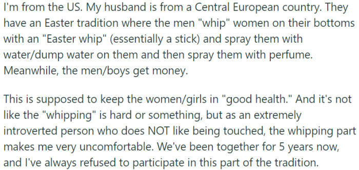 OP feels extremely uncomfortable with the whipping part of the Easter tradition