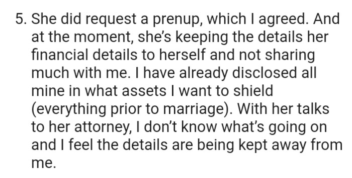 She hides her financial details from the OP but he's open with his