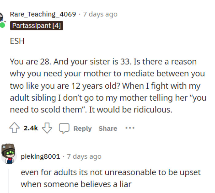 These people are adults, but they're definitely not acting like adults, and this would be the biggest problem in this situation.