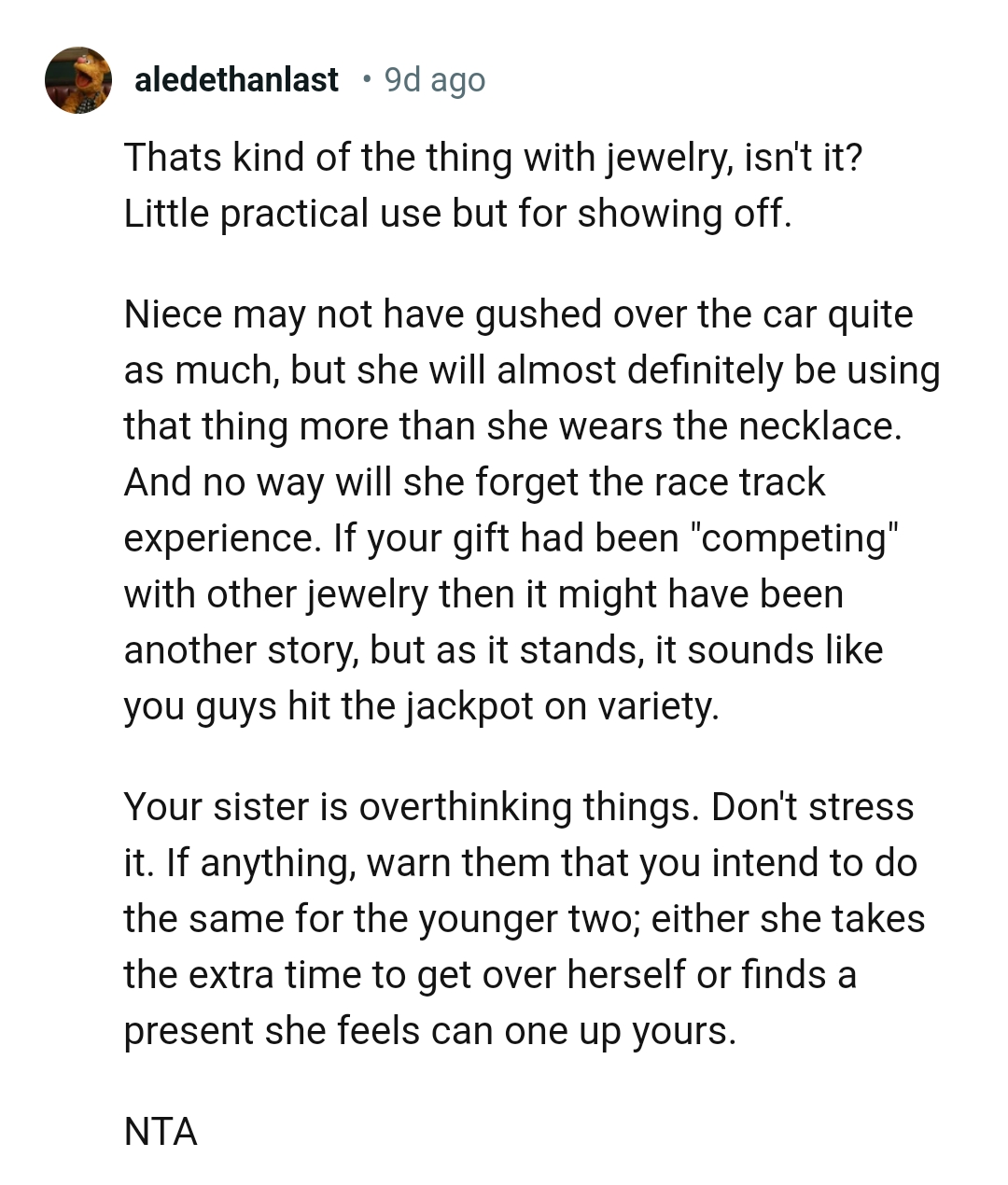 There's no way she'll forget the race track experience