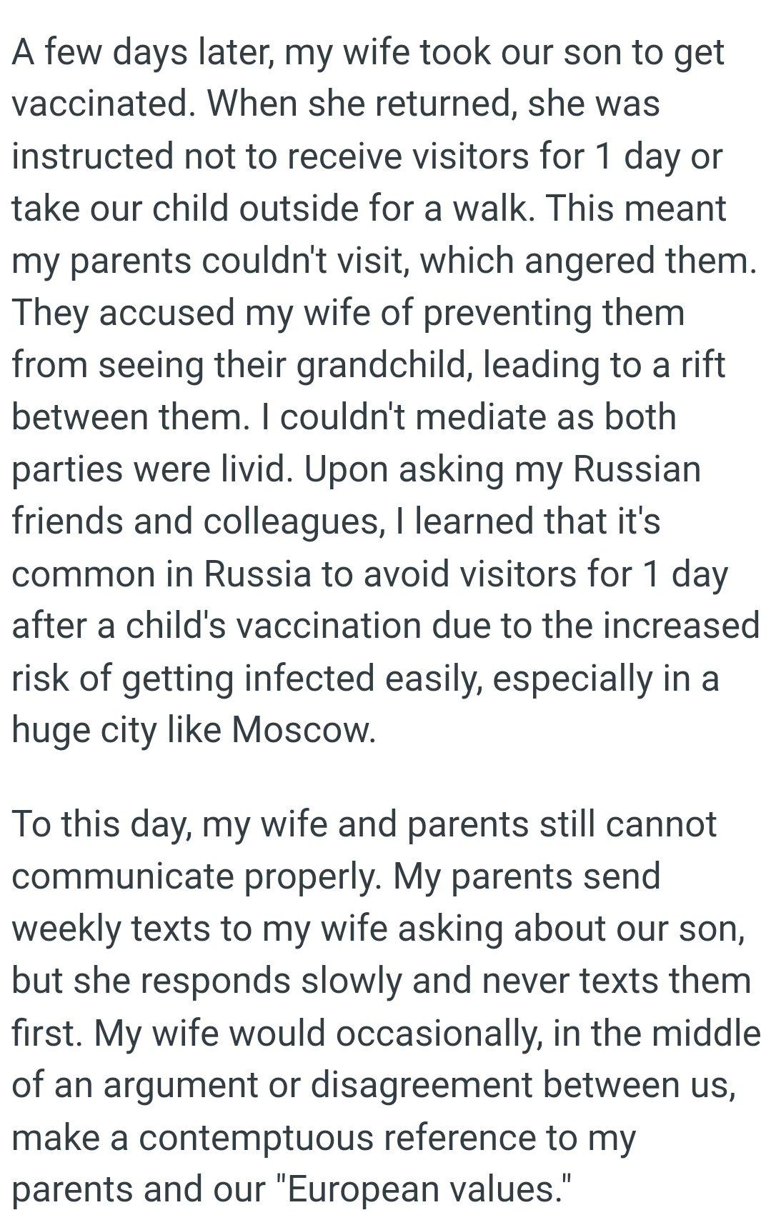 It's Common in Russia to Avoid Visitors for One Day After a Child's Vaccination