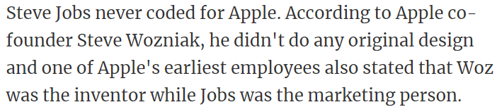 Steve Jobs never coded for Apple