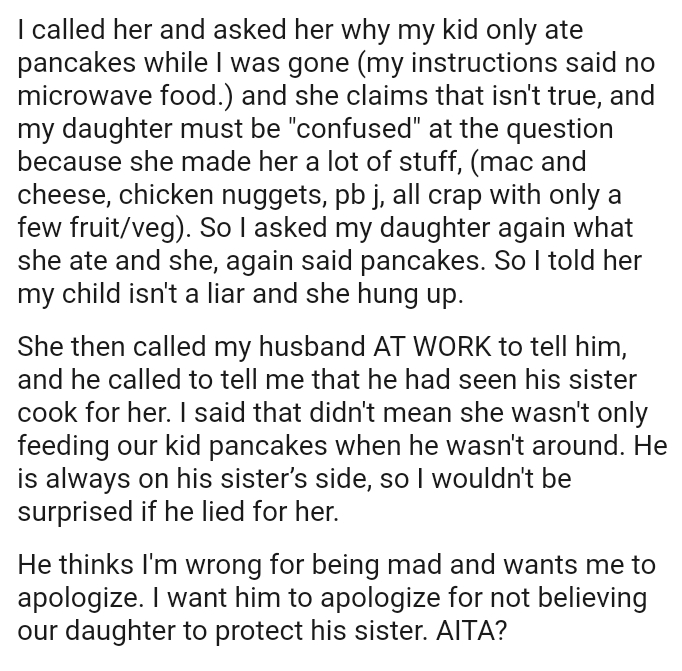 That didn't mean she wasn't only feeding their kid pancakes when he wasn't around