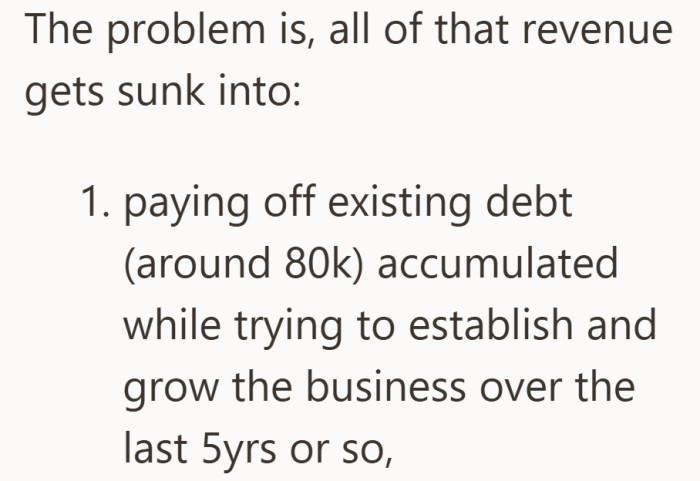 The revenue exists, but it is tied up covering about 80,000 in past business debt.