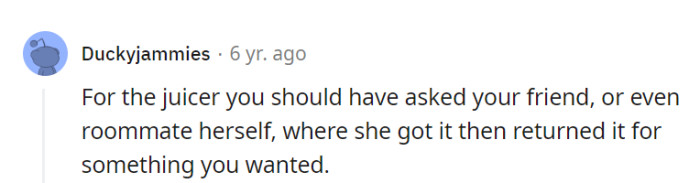 Hindsight suggests asking about the juicer's origin and considering an exchange for a more desired gift could have been a smart approach.