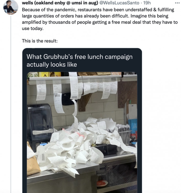 Wells then shared a photo of a restaurant, demonstrating how hectic the promo was for companies.