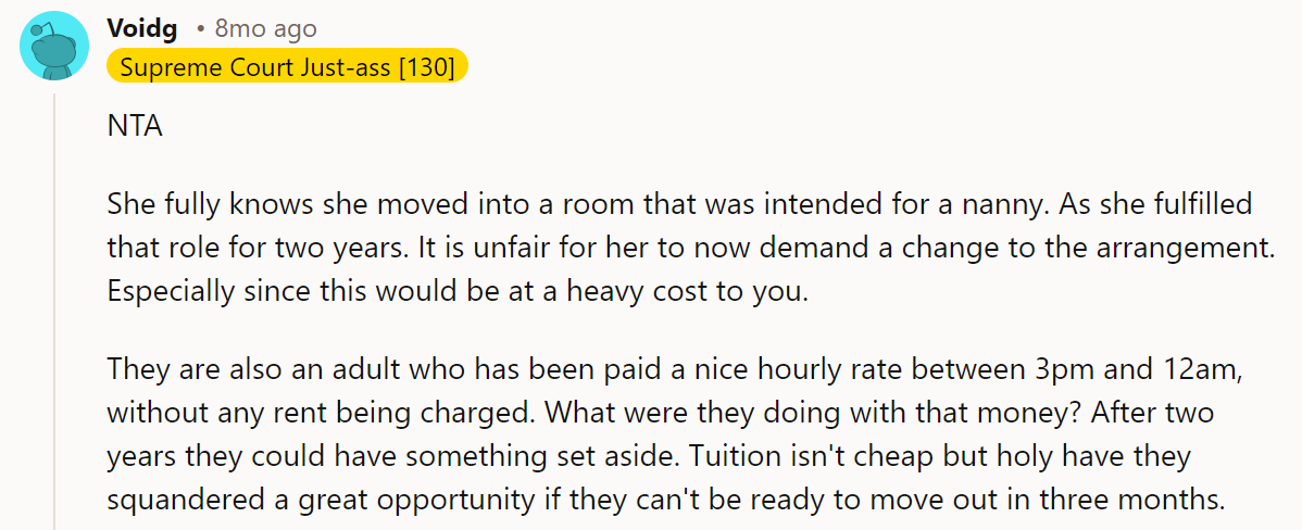 She saved up that money, but as she’ll be earning less at her internship, she won’t be able to save up as much.