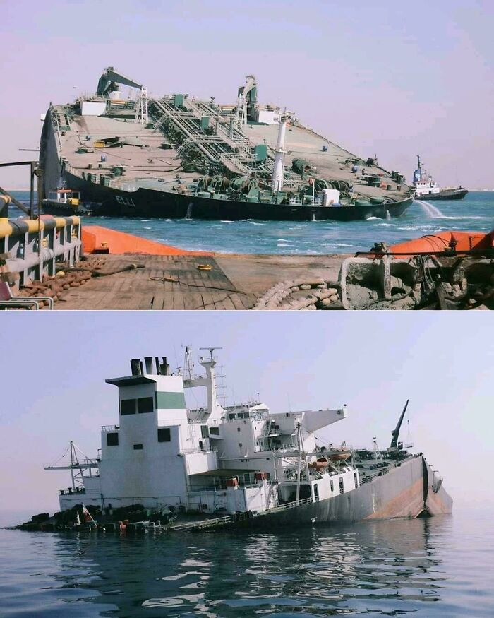"Crude Oil Tanker That Suffered A Serious Structural Failure While Anchored Near The Suez Canal"