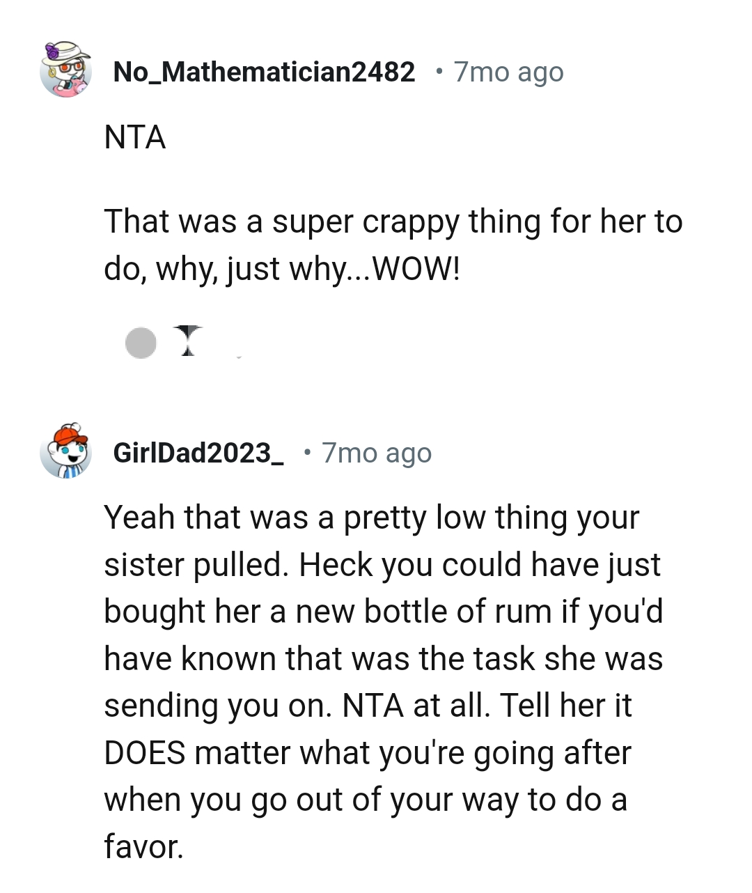 OP's sister pulled a pretty low thing there