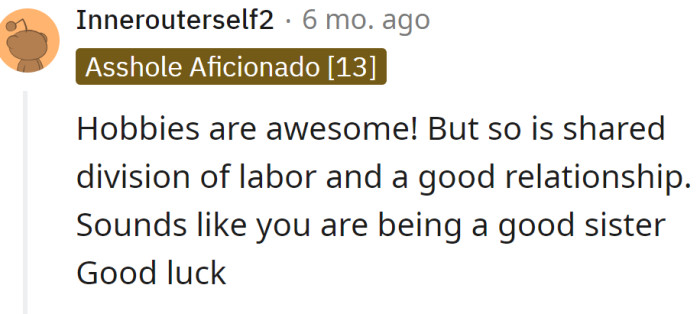 The OP is just a caring sister