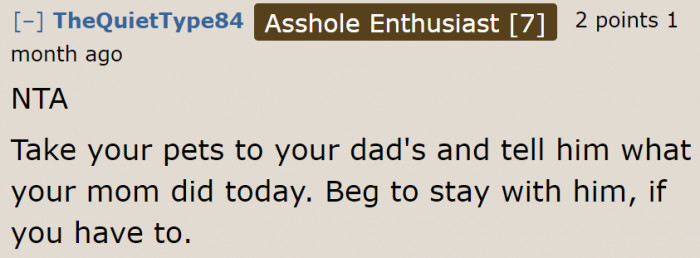 Maybe it is indeed time to stay with the dad.