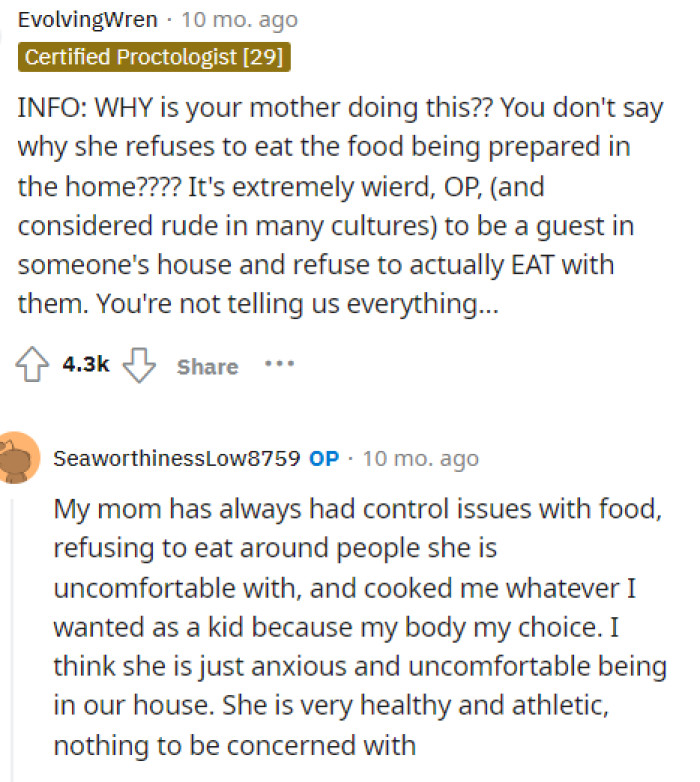 People were asking questions in the comments about OP's mom, suggesting that OP isn't telling us everything that's going on.