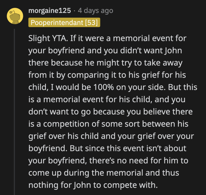 Someone pointed out that OP shouldn't assume her boyfriend will be brought up at an event for her BIL's late child