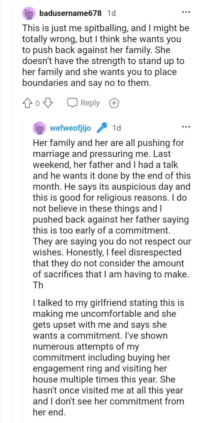 The OP's GF wants him to place boundaries and say no to his family
