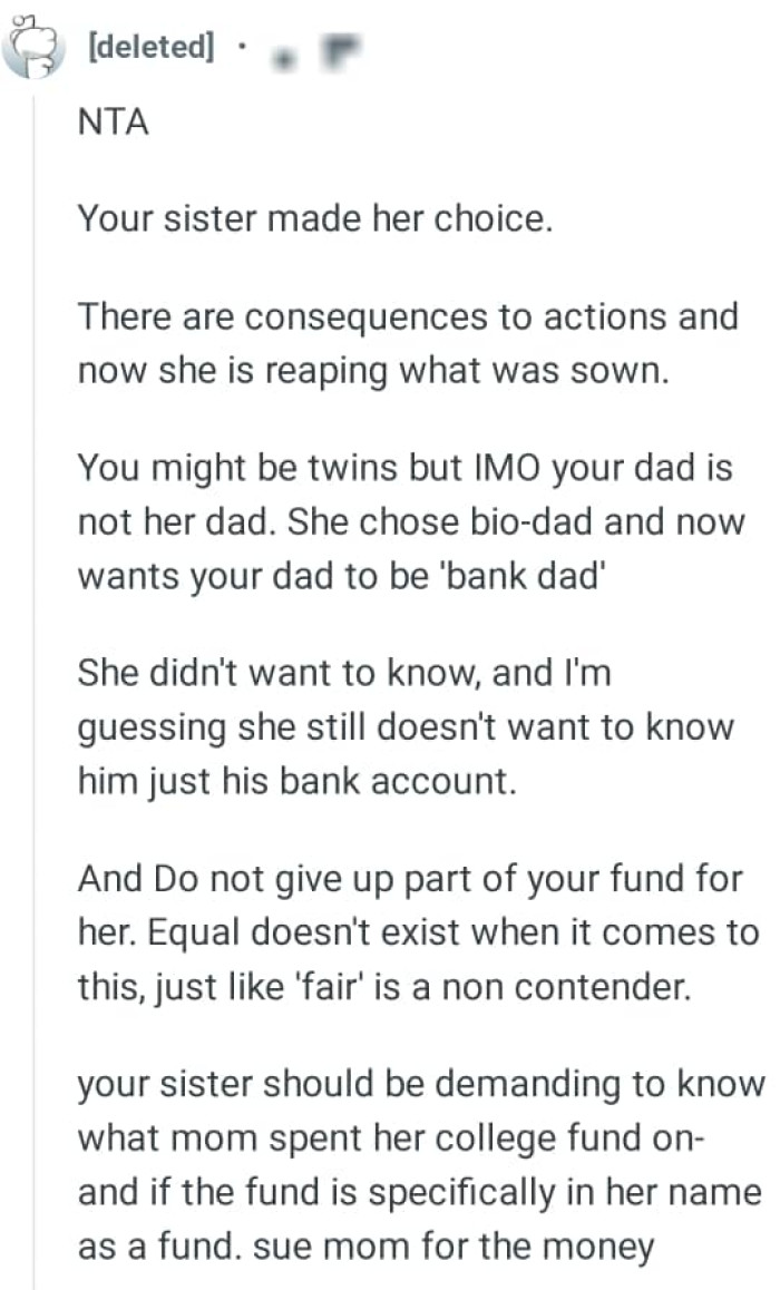 OP's dad is not her twin sister's dad