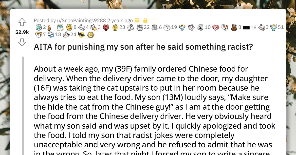 Woman Makes Son Read Out Public Apology And Write A One-Page Paper On Chinese Culture Over Racist Joke He Made To Delivery Driver, Husband Accuses Her Of Overreacting