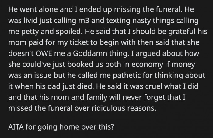 OP said her MIL should have just bought two economy tickets if money was an issue.