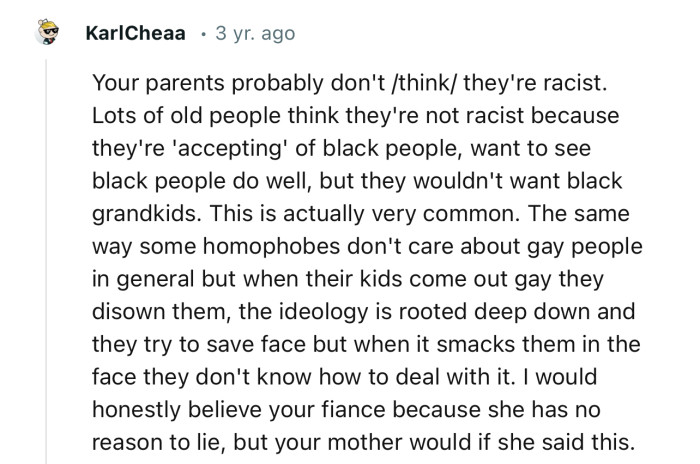 “Lots of old people think they're not racist because they're 'accepting' of black people.”
