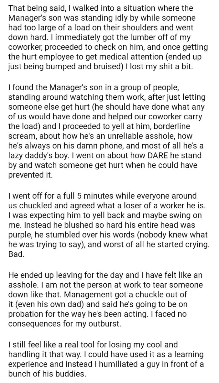 He noticed that his manager's son was just standing idly.