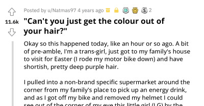 Entitled Mother Comments on Girl's Hair and Proceeds to Tell Her Daughter That She Isn't Allowed to Have Hair Like That