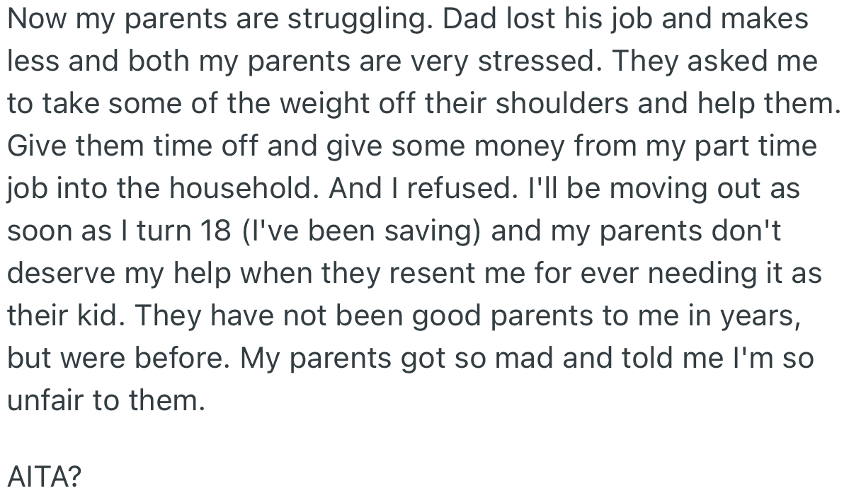 Now OP’s Parents Are Seeking Help from Him, but He’s Unwilling to Offer Any Succor to People Who Have Resented Him Throughout His Childhood