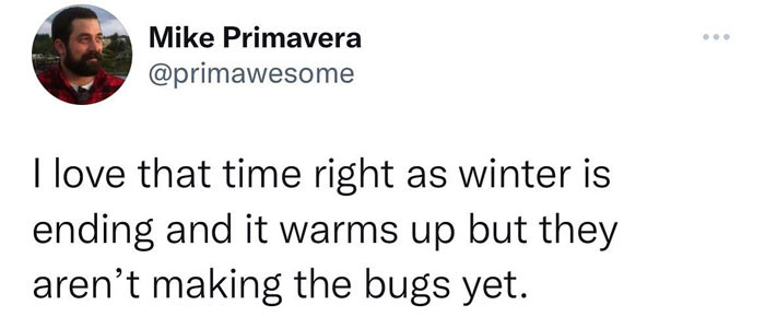 18. Bugs are one of the many things that are awful about outside