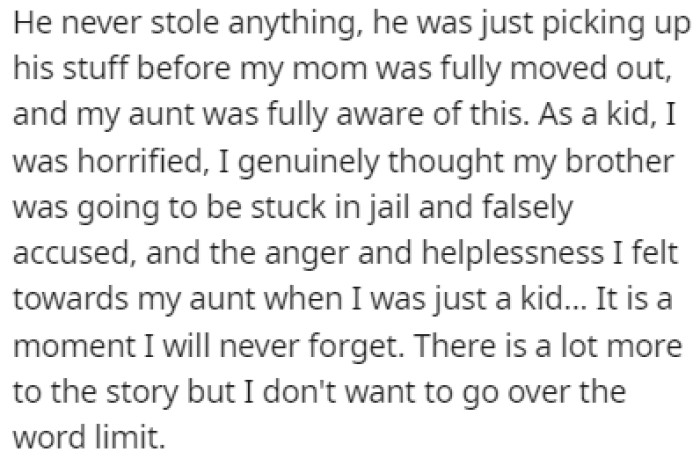 OP's anger towards their aunt started when they were just a kid
