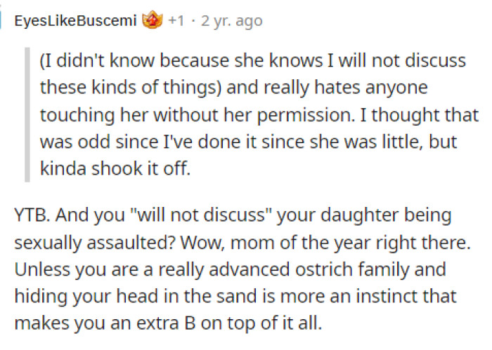 This is the part that a lot of people were stuck on because it's quite odd that she wouldn't want to discuss this with her daughter.