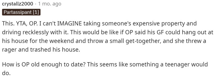 Everyone is saying that he is the TA because he was very irresponsible with the car, and he definitely should not have taken it, regardless of what his friend said.