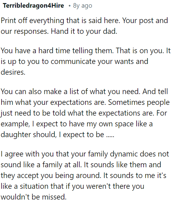 OP can consider making a list of her requirements and expectations, such as having her own space.