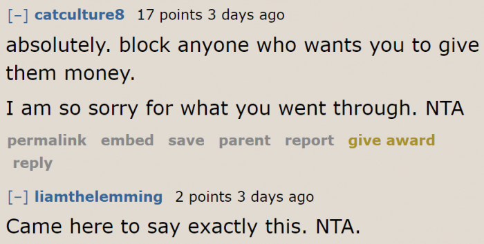 More Redditors agree that he needs to block his family.