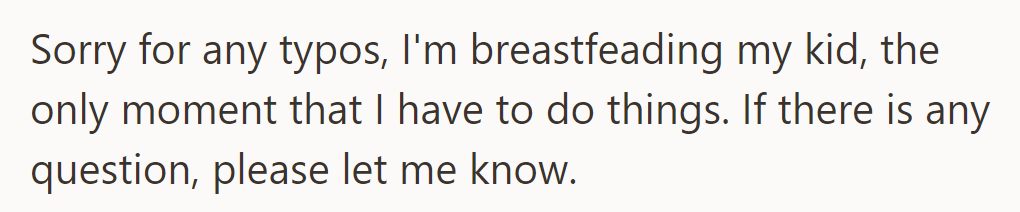 From OP: Apologies for any typos; she's breastfeeding her child and multitasking...