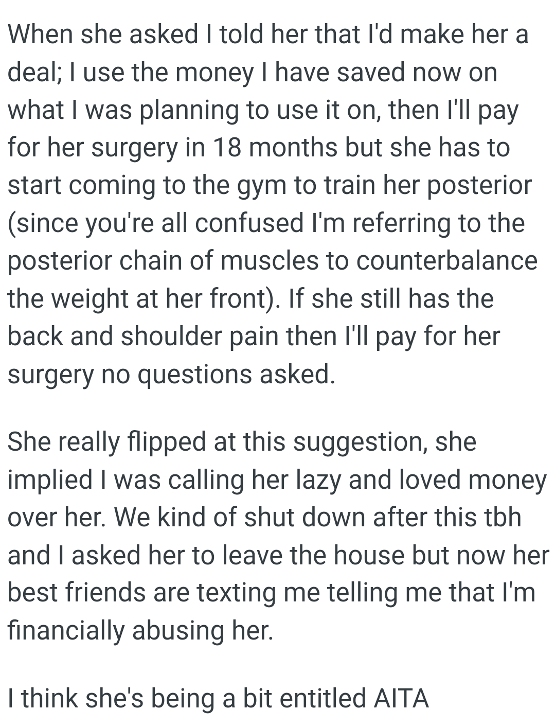 OP's Referring to the Posterior Chain of Muscles to Counterbalance the Weight