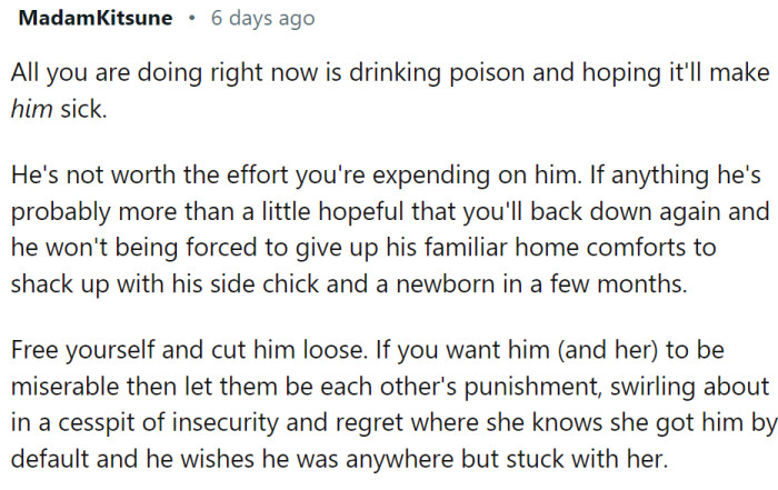 OP is drinking poison and hoping it will make her husband sick....