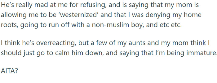 Recently, OP's dad suggested they take a trip to Bangladesh, where many of her relatives live. OP doesn't really want to go