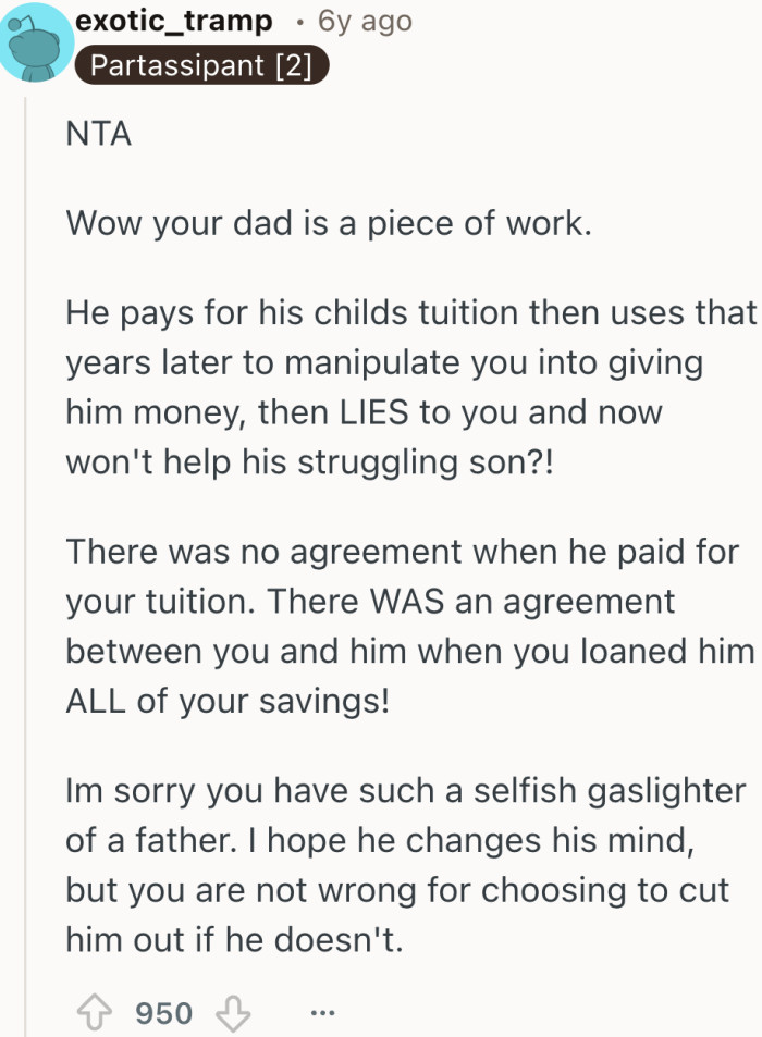 The frustration is clear here, the kind that comes from watching someone twist past kindness into leverage.