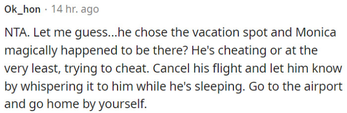 OP could cancel the partner's flight and leave the vacation destination alone.