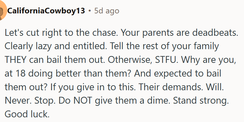 OP grew up with parents who neglected their duties.